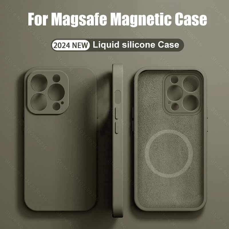 iPhone Magsafe Magnetic (Liquid Silicone) Case For 15 14 13 12 11 Pro Max 15 Plus Accessories Wireless Charge Cover